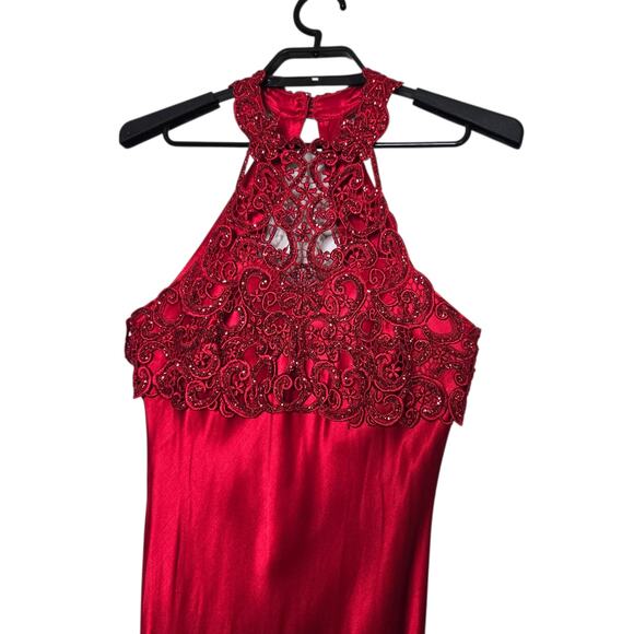 Vintage Y2K 90s Faviana Dress Size 5 6 Gown Prom Occasion Red Satin Column - Picture 3 of 7